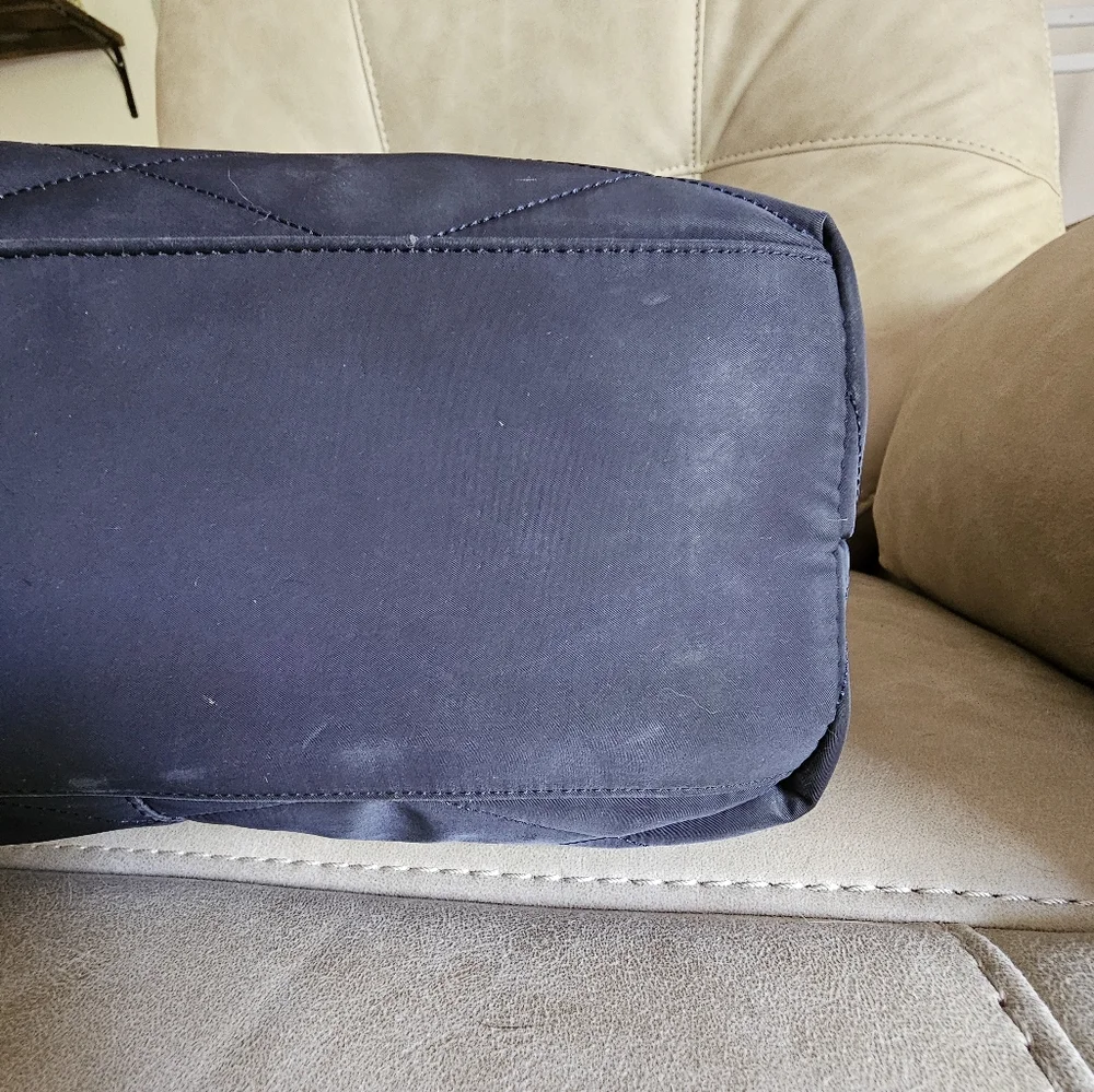Radley Leather And Nylon Preppy British Navy‎ Quilted Dog Charm Tote Bag